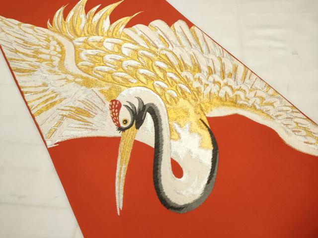 平和屋着物◎六通柄袋帯 唐織 鶴 金銀糸 正絹 逸品 AABK2538pf
