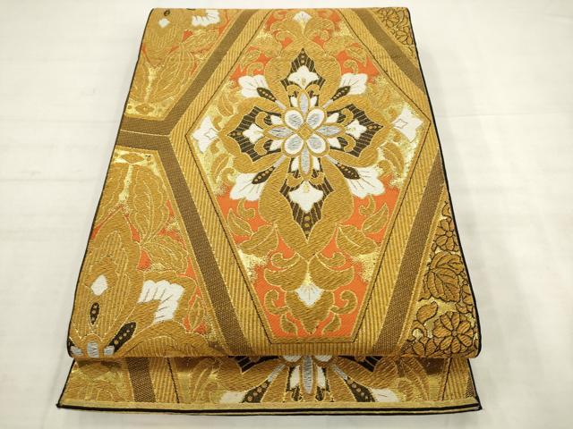 平和屋着物◎六通柄袋帯 飾花文 金糸 正絹 逸品 AABK2552pf