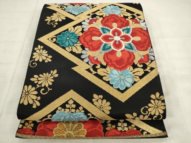 平和屋着物◎六通柄袋帯 松皮菱花文 金銀糸 正絹 逸品 AABK2558pf