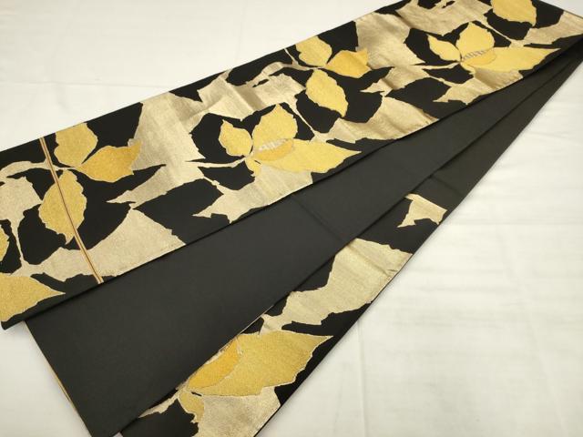 平和屋着物◎六通柄袋帯 枝花文 黒地 金糸 正絹 逸品 AABK2563pf