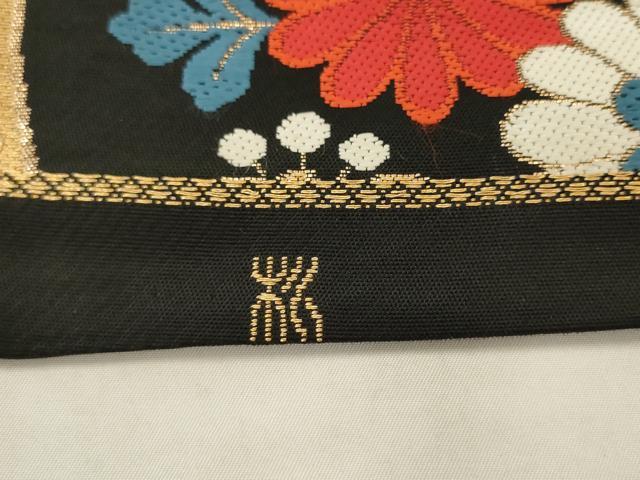 平和屋着物◎六通柄 本袋帯 唐織 立涌花蝶文 黒地 金糸 正絹 逸品 AABK2568pf