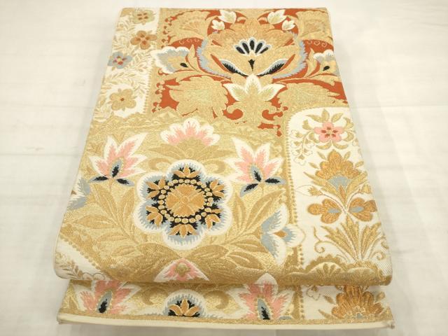 平和屋着物◎六通柄袋帯 唐織 更紗花文 金糸 正絹 逸品 AABK2578pf