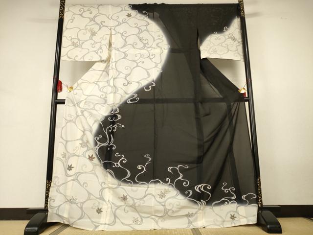 平和屋着物*夏物 訪問着 絽 流水楓文 銀彩 ロング丈 正絹 逸品 AABL9376cs