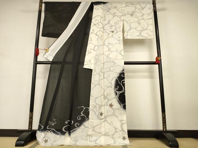 平和屋着物*夏物 訪問着 絽 流水楓文 銀彩 ロング丈 正絹 逸品 AABL9376cs
