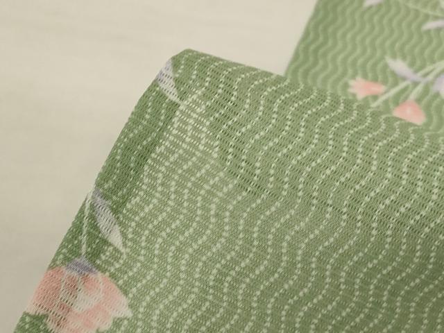 平和屋着物*夏物 小紋 絽 枝花文 洗える着物 AABK2627jd