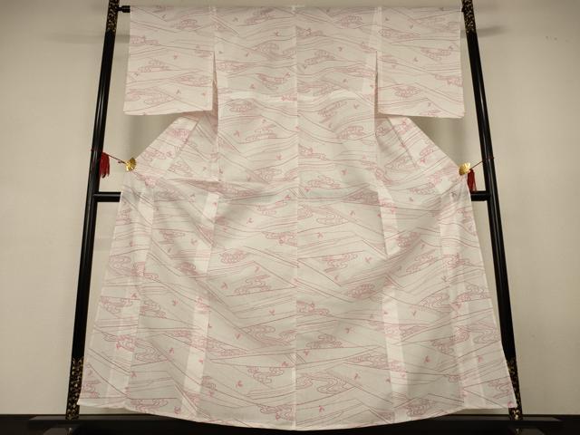 平和屋着物*夏物 小紋 紗 流水花文 洗える着物 AABK2628jd