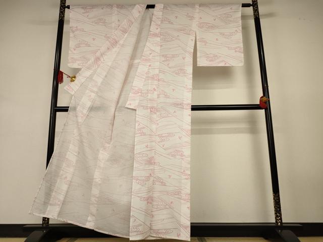 平和屋着物*夏物 小紋 紗 流水花文 洗える着物 AABK2628jd