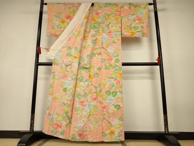 平和屋着物*夏物 小紋 絽 手描き 草花文 暈し染め 正絹 逸品 AABK2643jd