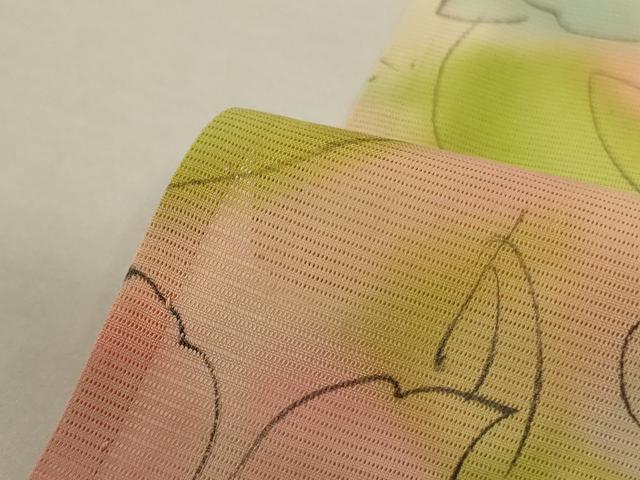 平和屋着物*夏物 小紋 絽 手描き 草花文 暈し染め 正絹 逸品 AABK2643jd