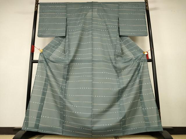 平和屋着物*夏物 小紋 絽 横段文 洗える着物 AABK2644jd