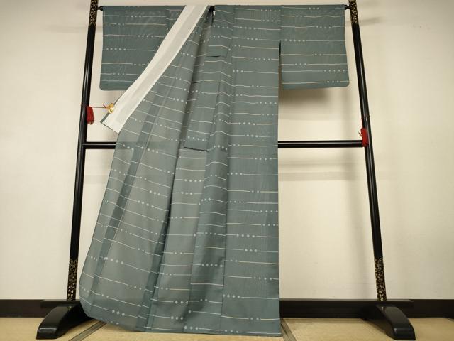 平和屋着物*夏物 小紋 絽 横段文 洗える着物 AABK2644jd