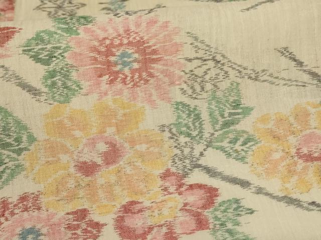 平和屋着物*夏物 小千谷ちぢみ 草花文 麻 逸品 AABK2654jd