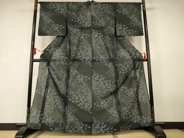 平和屋着物*夏物 小紋 紗 枝葉文 暈し染め 洗える着物 AABK2655jd
