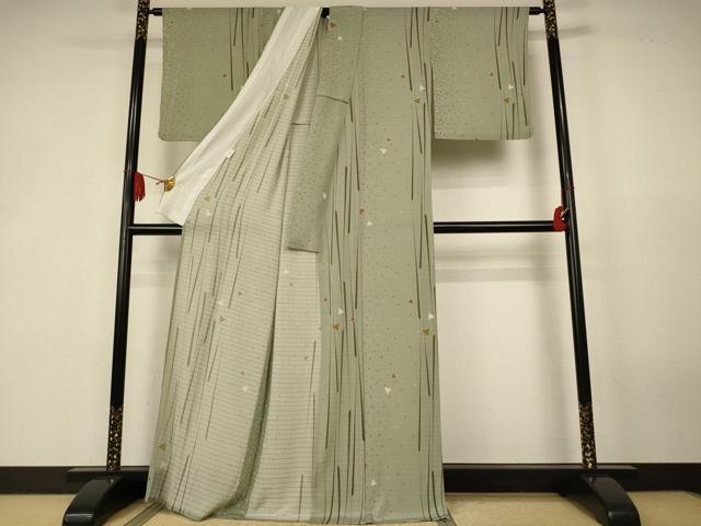 平和屋着物*夏物 小紋 絽 幾何学文様 洗える着物 AABK2658jd