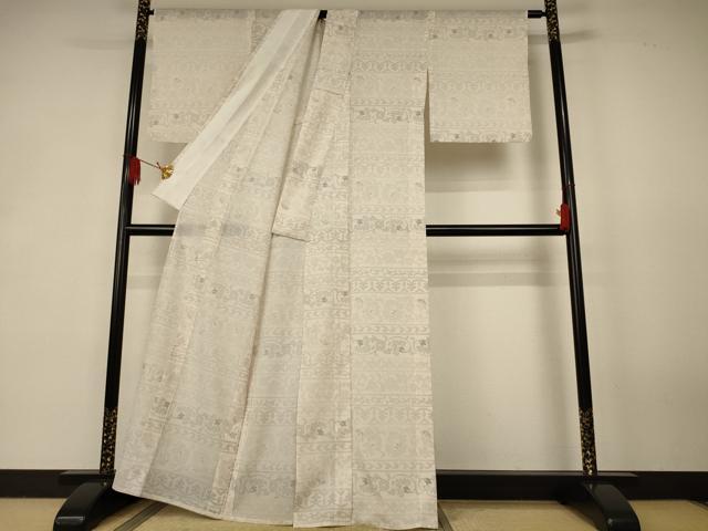 平和屋着物*夏物 小紋 絽 花唐草間道 正絹 逸品 AABK2660jd
