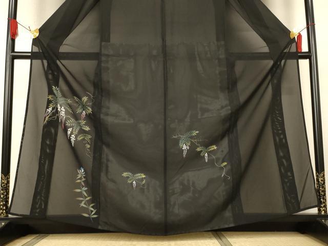 平和屋着物*夏物 訪問着 絽 枝垂れ花文 黒地 正絹 逸品 AABK2661jd