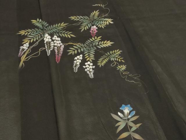 平和屋着物*夏物 訪問着 絽 枝垂れ花文 黒地 正絹 逸品 AABK2661jd