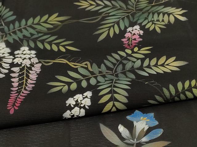 平和屋着物*夏物 訪問着 絽 枝垂れ花文 黒地 正絹 逸品 AABK2661jd