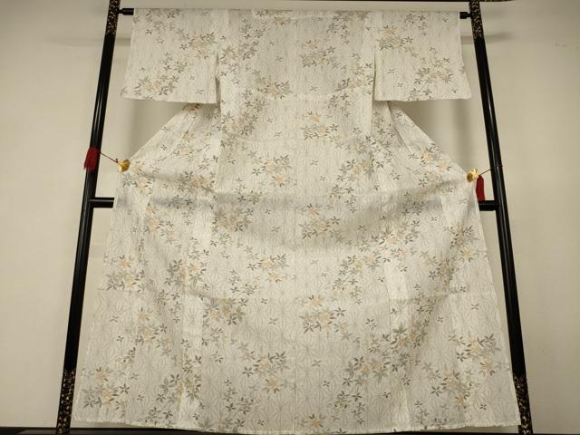 平和屋着物*夏物 小紋 紗 麻の葉花文 AABK2666jd