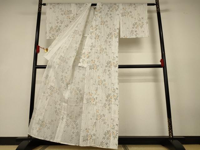 平和屋着物*夏物 小紋 紗 麻の葉花文 AABK2666jd