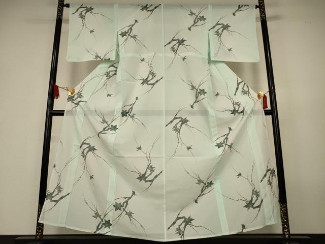 平和屋着物*夏物 小紋 絽 枝葉文 洗える着物 AABK2670jd