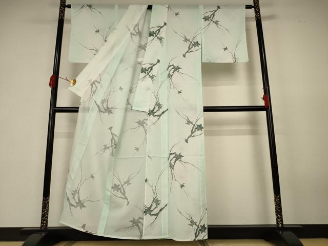 平和屋着物*夏物 小紋 絽 枝葉文 洗える着物 AABK2670jd