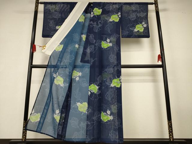 平和屋着物*夏物 小紋 絽 草花文 洗える着物 AABK2671jd