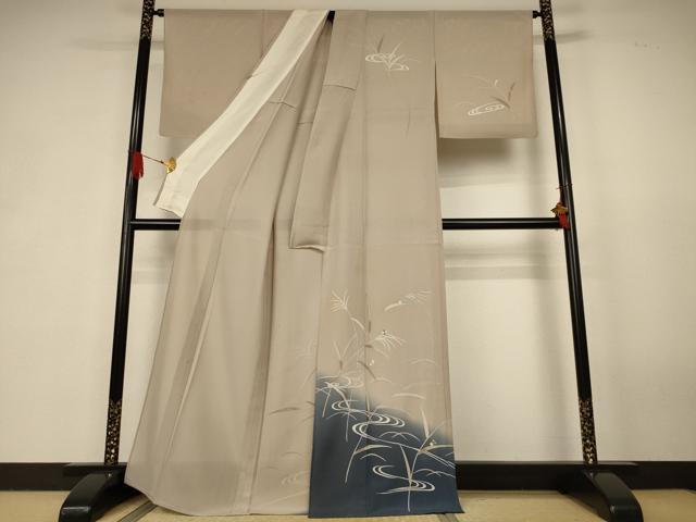 平和屋着物*夏物 訪問着 絽 駒刺繍 流水葉文 暈し染め 正絹 逸品 AABK2673jd