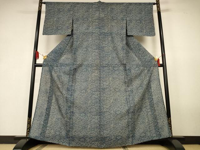 平和屋着物*夏物 紗紬 藍 型染め 雀 正絹 逸品 AABK2674jd