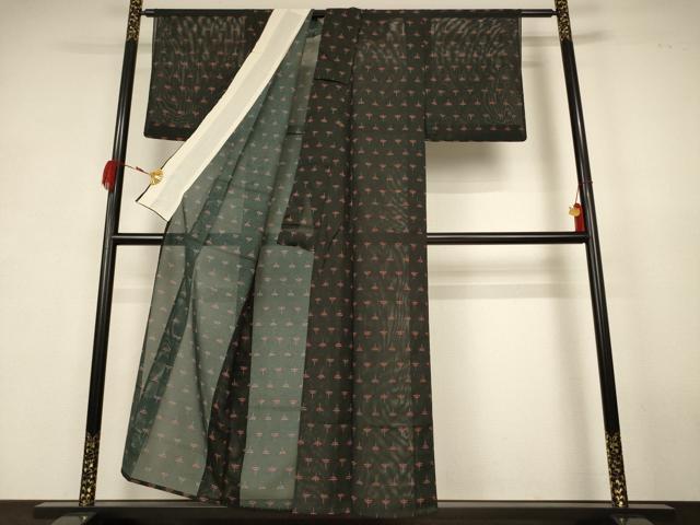 平和屋着物*夏物 小紋 絽 勝虫 黒地 洗える着物 AABK2682jd
