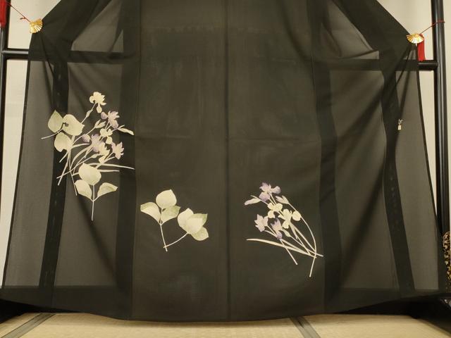 平和屋着物*夏物 訪問着 絽 草花文 黒地 正絹 逸品 AABK2683jd