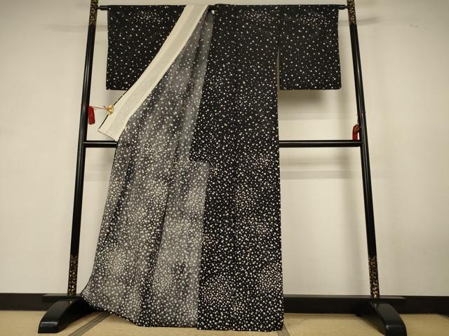 平和屋着物*夏物 訪問着 縦絽 霞文 黒地 正絹 逸品 AABK2693jd
