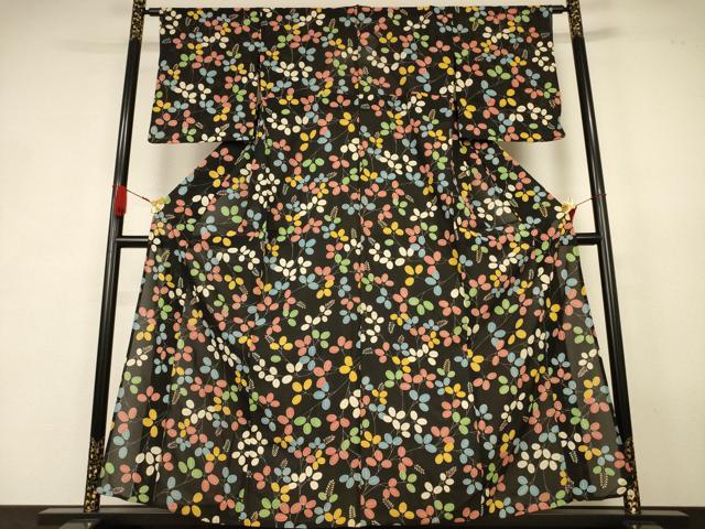 平和屋着物*夏物 小紋 絽 萩 黒地 正絹 逸品 AABK2702jd