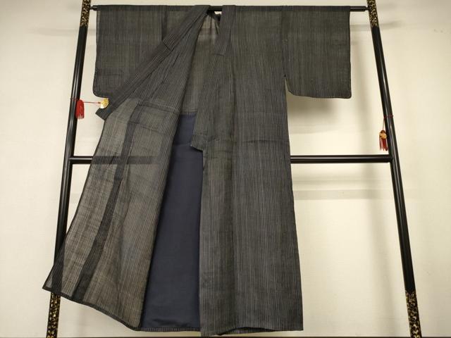平和屋着物*夏物 男性 石川県指定無形文化財 能登上布 本麻手織上布 縞 麻 逸品 AABK2705jd
