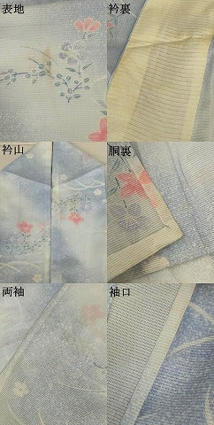 平和屋着物*夏物 小紋 絽 草花文 洗える着物 AABK2713jd