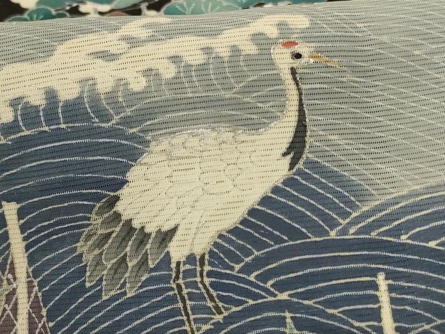 平和屋着物*夏物 黒留袖 絽 風景文 鶴 銀彩 正絹 逸品 AABK2716jd