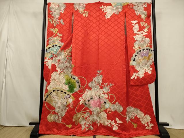 平和屋本店●お引きずり・お引き摺り・引き振袖 和装 結婚式 舞妓 芸妓 芸者 衣装 総刺繍 扇面飛鶴花文 金銀糸 逸品 AABK2728ou