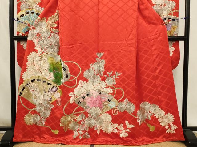 平和屋本店●お引きずり・お引き摺り・引き振袖 和装 結婚式 舞妓 芸妓 芸者 衣装 総刺繍 扇面飛鶴花文 金銀糸 逸品 AABK2728ou