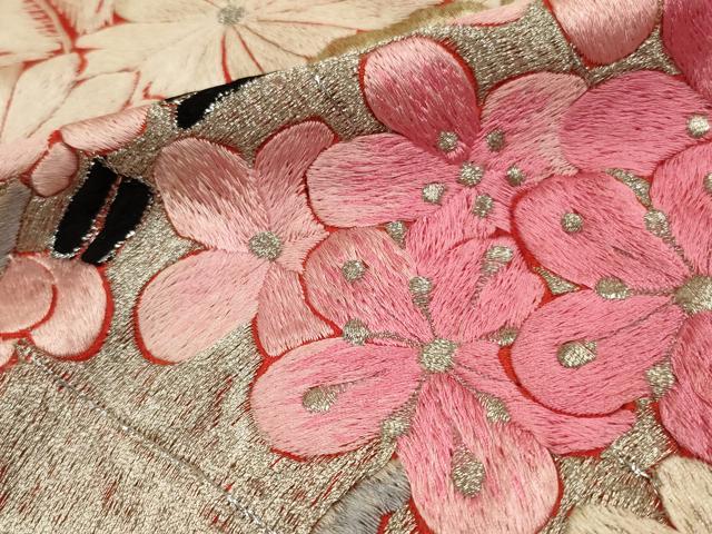 平和屋本店●お引きずり・お引き摺り・引き振袖 和装 結婚式 舞妓 芸妓 芸者 衣装 総刺繍 扇面飛鶴花文 金銀糸 逸品 AABK2728ou