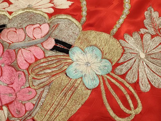 平和屋本店●お引きずり・お引き摺り・引き振袖 和装 結婚式 舞妓 芸妓 芸者 衣装 総刺繍 扇面飛鶴花文 金銀糸 逸品 AABK2728ou