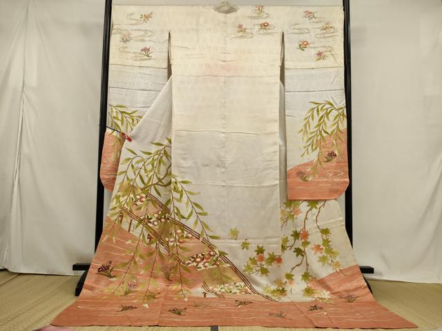 平和屋本店●お引きずり・お引き摺り・引き振袖 和装 結婚式 舞妓 芸妓 芸者 衣装 駒刺繍 渡り橋花文 金彩 逸品 AABK2730ou
