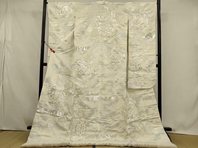 平和屋本店●白打掛 白無垢 和装 婚礼 結婚式 花嫁 神社挙式 駒刺繍 花車文 銀糸 逸品 AABK2731ou