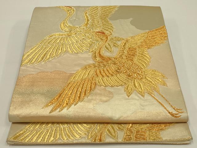 平和屋着物◎六通柄袋帯 飛鶴文 金糸 正絹 逸品 AABK2757ou