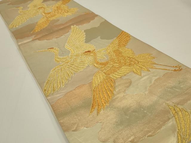 平和屋着物◎六通柄袋帯 飛鶴文 金糸 正絹 逸品 AABK2757ou