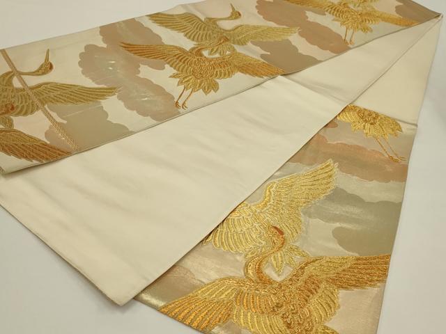 平和屋着物◎六通柄袋帯 飛鶴文 金糸 正絹 逸品 AABK2757ou
