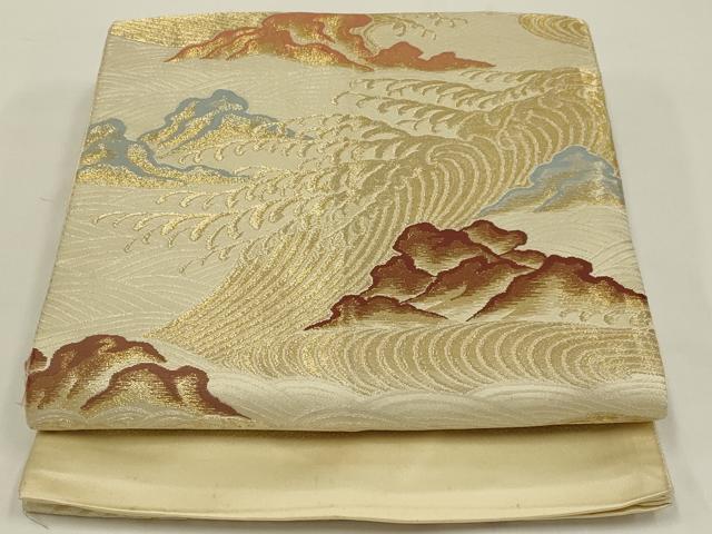平和屋着物◎六通柄袋帯 立波文 金糸 正絹 逸品 AABK2758ou