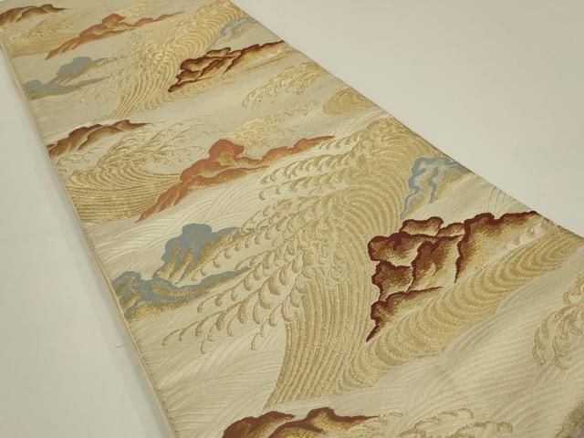 平和屋着物◎六通柄袋帯 立波文 金糸 正絹 逸品 AABK2758ou
