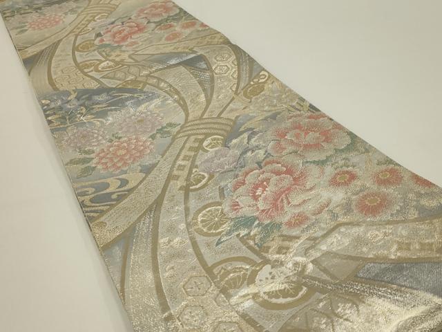 平和屋着物◎佐賀錦 両面 全通柄袋帯 慶長重ね 金銀糸 正絹 逸品 AABK2760ou