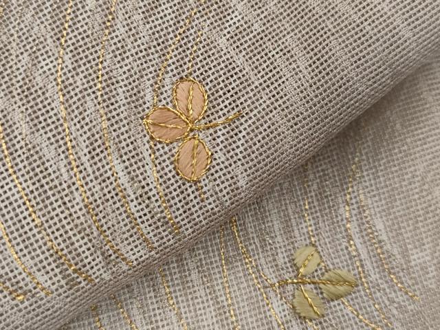 平和屋着物*夏物 訪問着 紗 刺繍 草葉文 金糸 金彩 正絹 逸品 AABK2764st