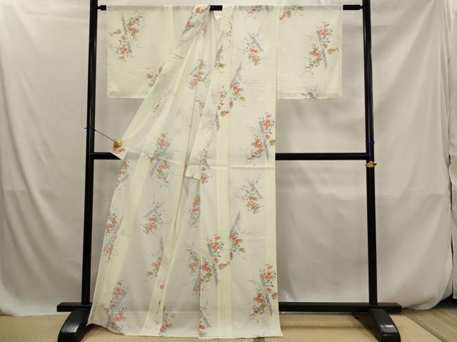 平和屋着物*夏物 小紋 絽 草花文 洗える着物 未使用 AABK2766st